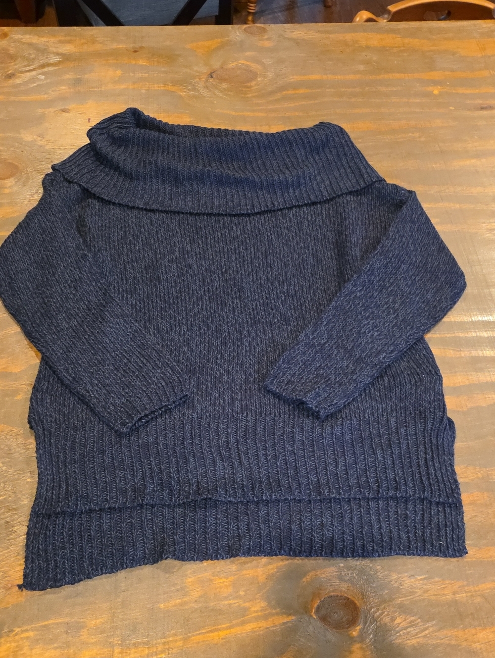 RD Style Navy Ribbed Cowl Neck Sweater